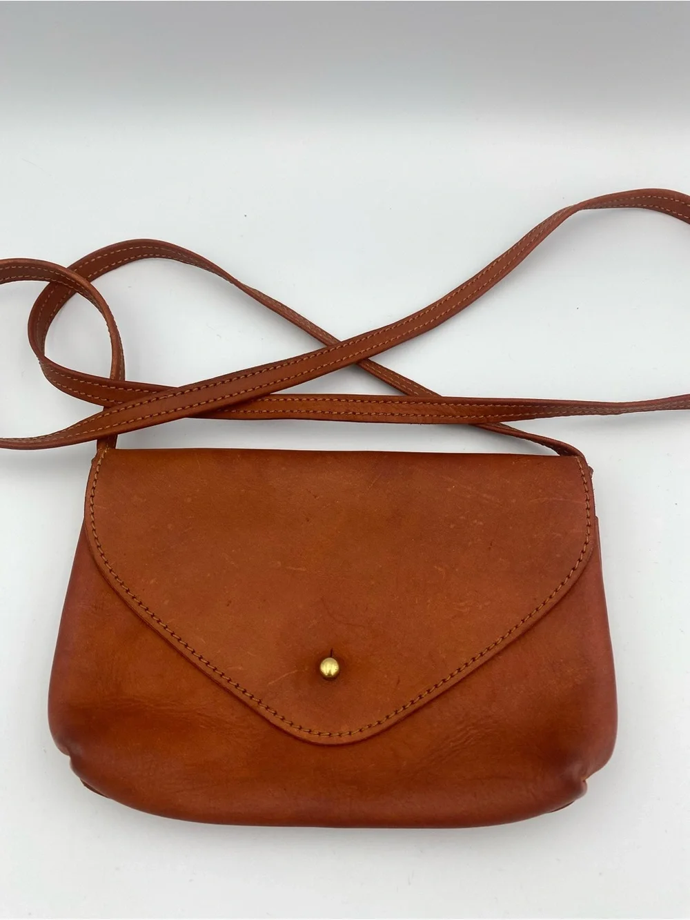 Tan Leather Envelope Crossbody Bag with Gold Stud